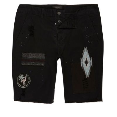 Black patch chino shorts